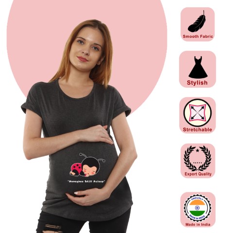8 619 Women Pregnancy feeding Tshirt with Honey still asleep Printed Design