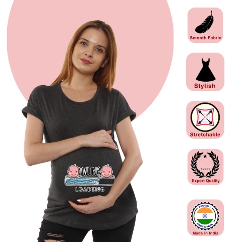 8 748 Women Pregnancy feeding Tshirt with Twins Loading Printed Design